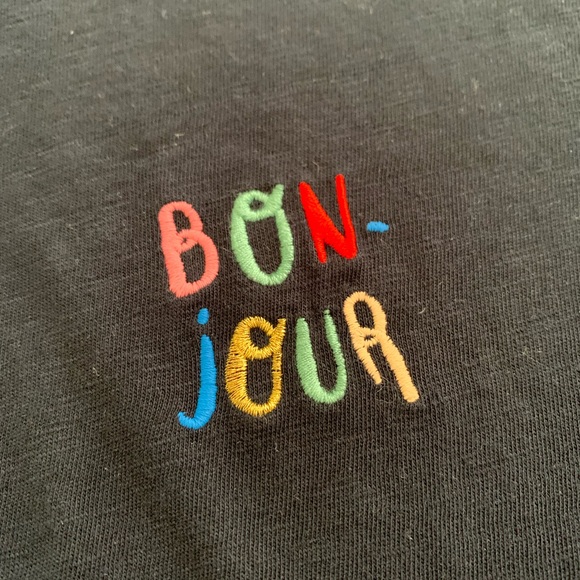 Des Petits Hauts navy blue embroderies tee shirt size 1 - Picture 8 of 12